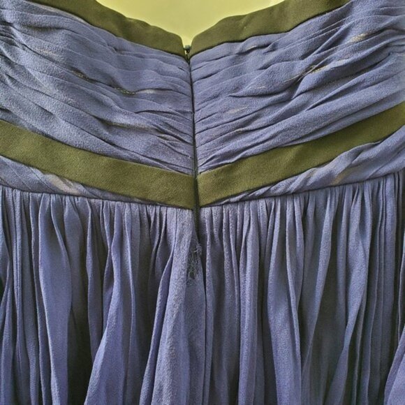 J. MENDEL Blue with Black Chiffon Plisse Dress - 2 - Picture 10 of 14